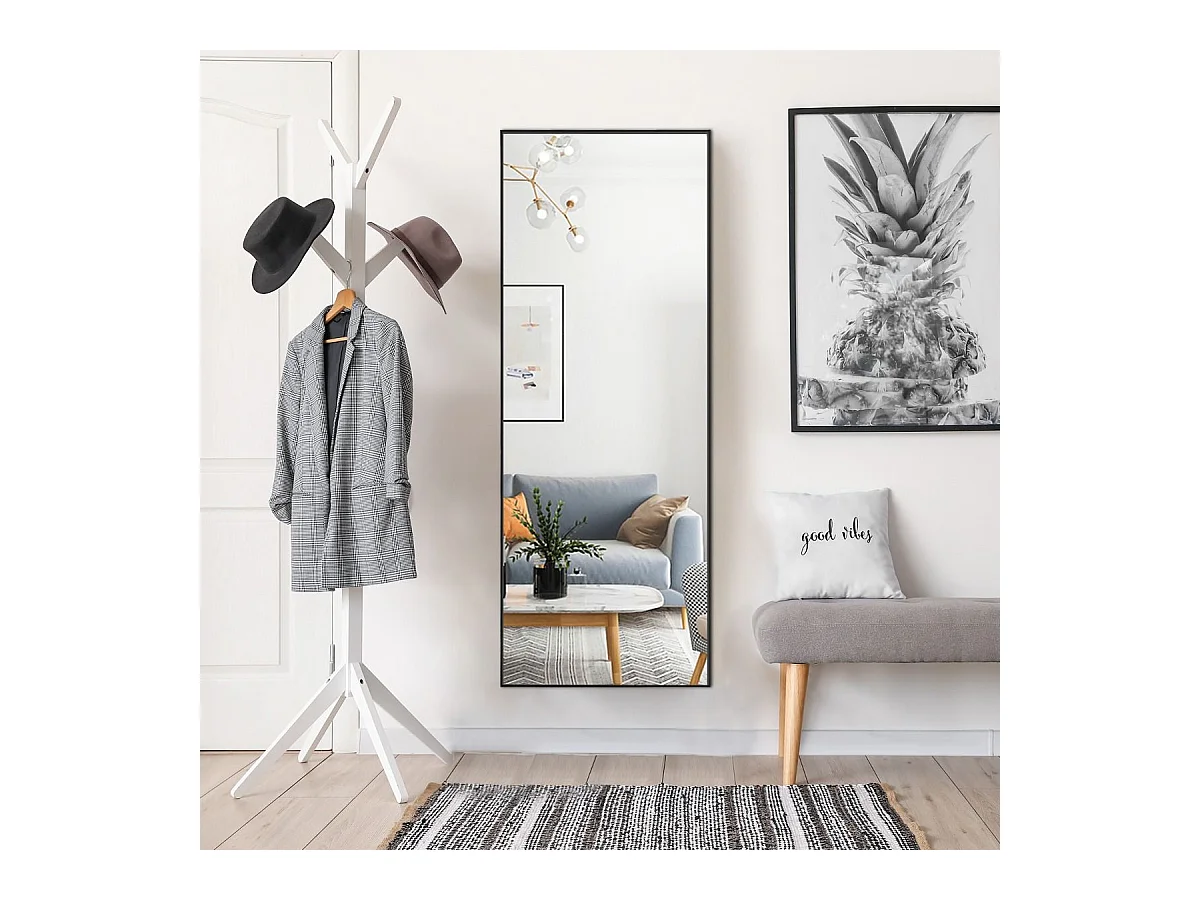 Miroir Mural avec cadre aluminium 150x4x56cm, HD Miroir en verre antidéflagrant, Miroir en Pleine Longueur pour Installation Horizontale ou Verticale, pour salle de bain, chambre, salon (Noir)