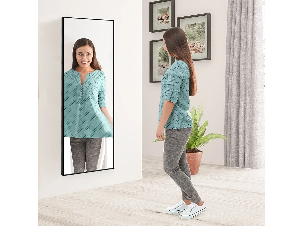 Miroir Mural avec cadre aluminium 150x4x56cm, HD Miroir en verre antidéflagrant, Miroir en Pleine Longueur pour Installation Horizontale ou Verticale, pour salle de bain, chambre, salon (Noir)