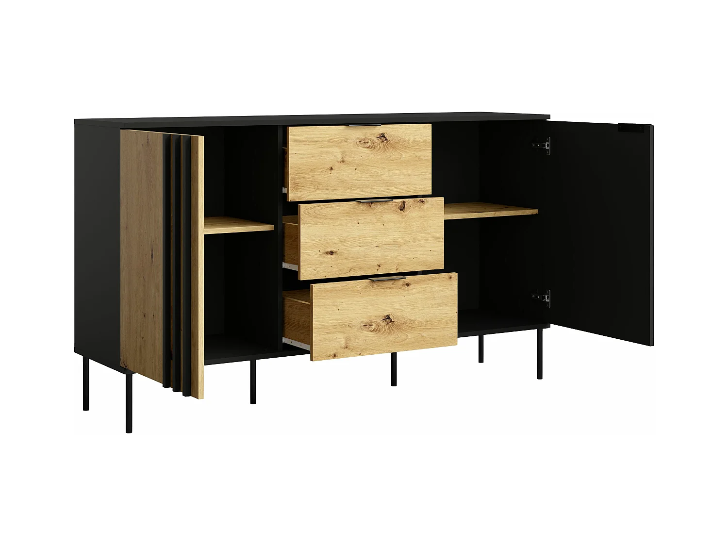 Sideboard mit 2 Türen & 3 Schubladen - Weiß & Holzfarben - TUNALO