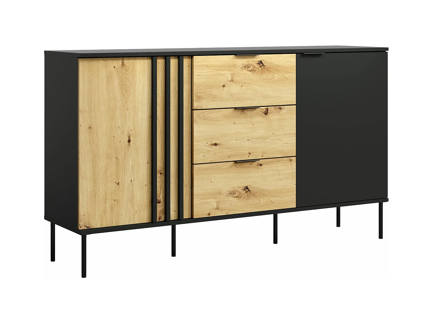Sideboard mit 2 Türen & 3 Schubladen - Weiß & Holzfarben - TUNALO