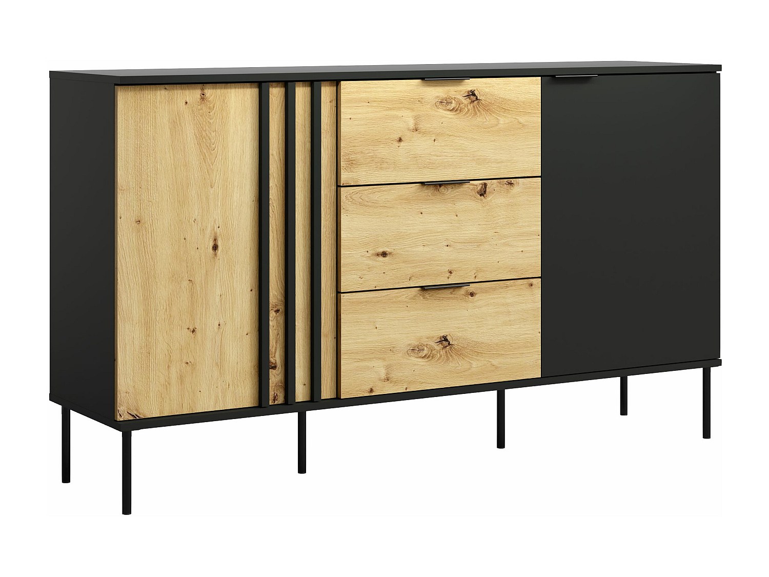 Sideboard mit 2 Türen & 3 Schubladen - Weiß & Holzfarben - TUNALO günstig online kaufen