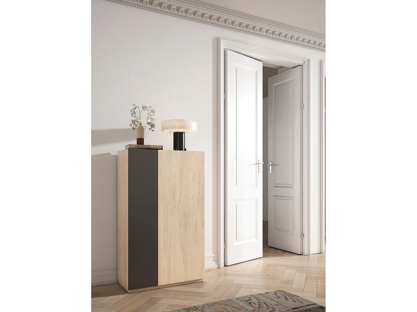Zapatero - A122cm x L70cm x P35cm roble claro puerta grafito - Akra