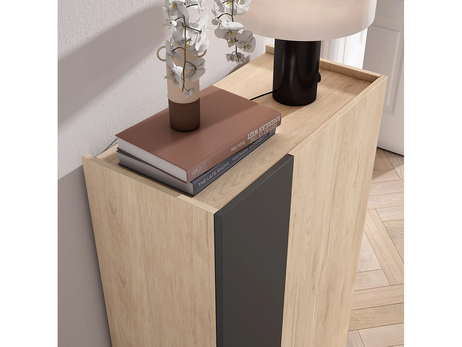 Zapatero - A122cm x L70cm x P35cm roble claro puerta grafito - Akra