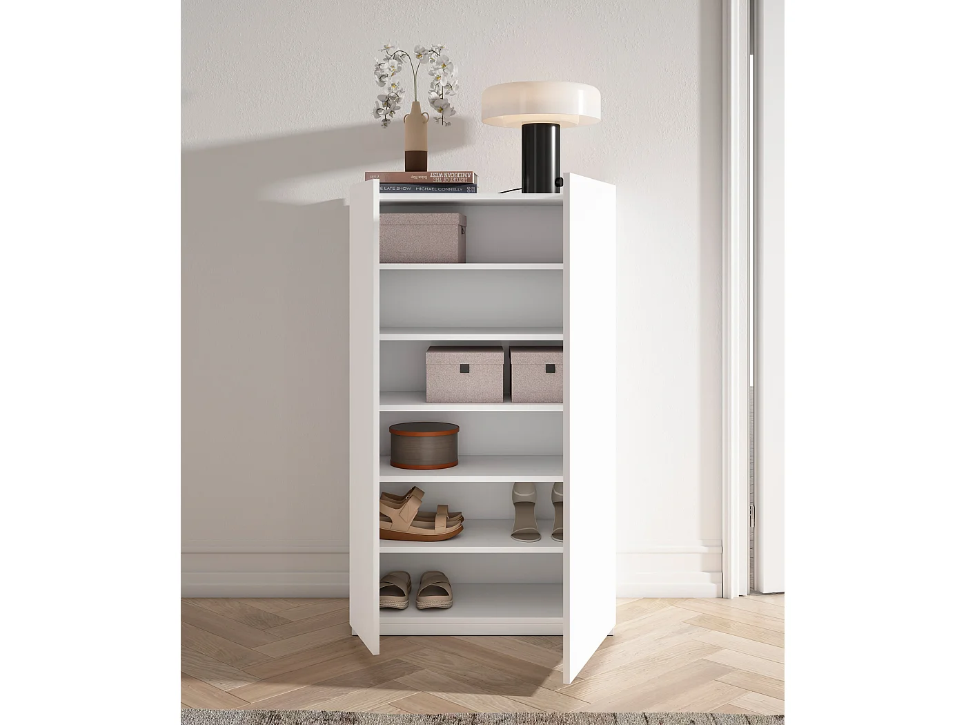 Meuble à chaussures/rangement - H122cm x L70cm x P35cm blanc - Akra