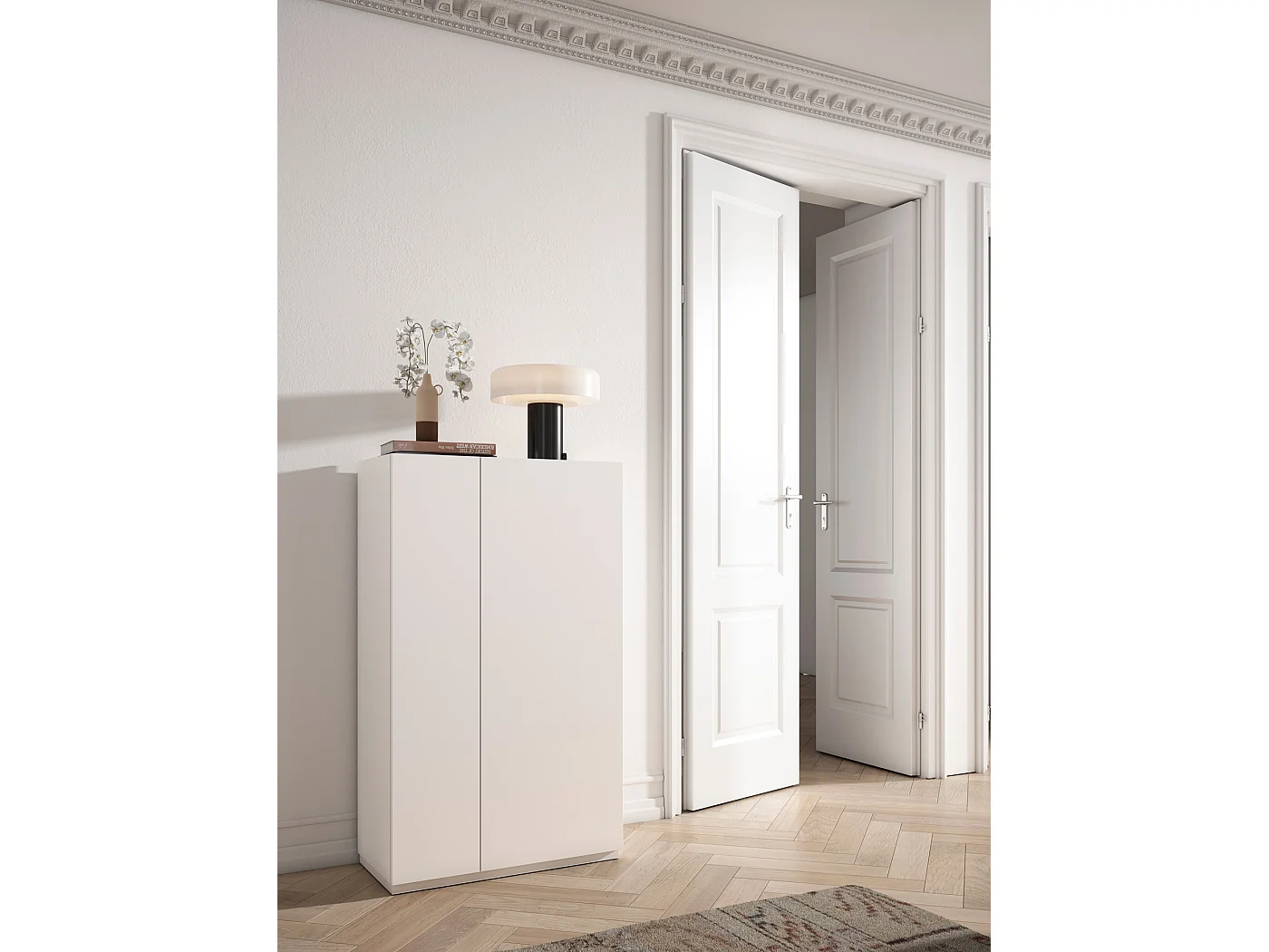 Meuble à chaussures/rangement - H122cm x L70cm x P35cm blanc - Akra