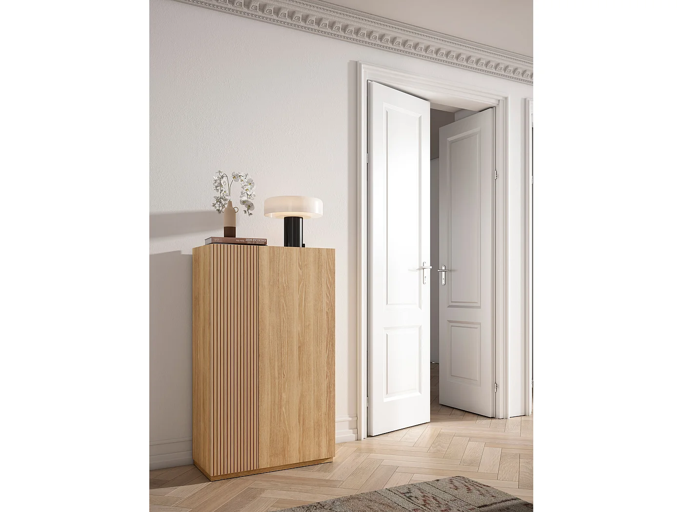 Zapatero - A122cm x L70cm x P35cm roble puerta serigrafía vallado - Akra