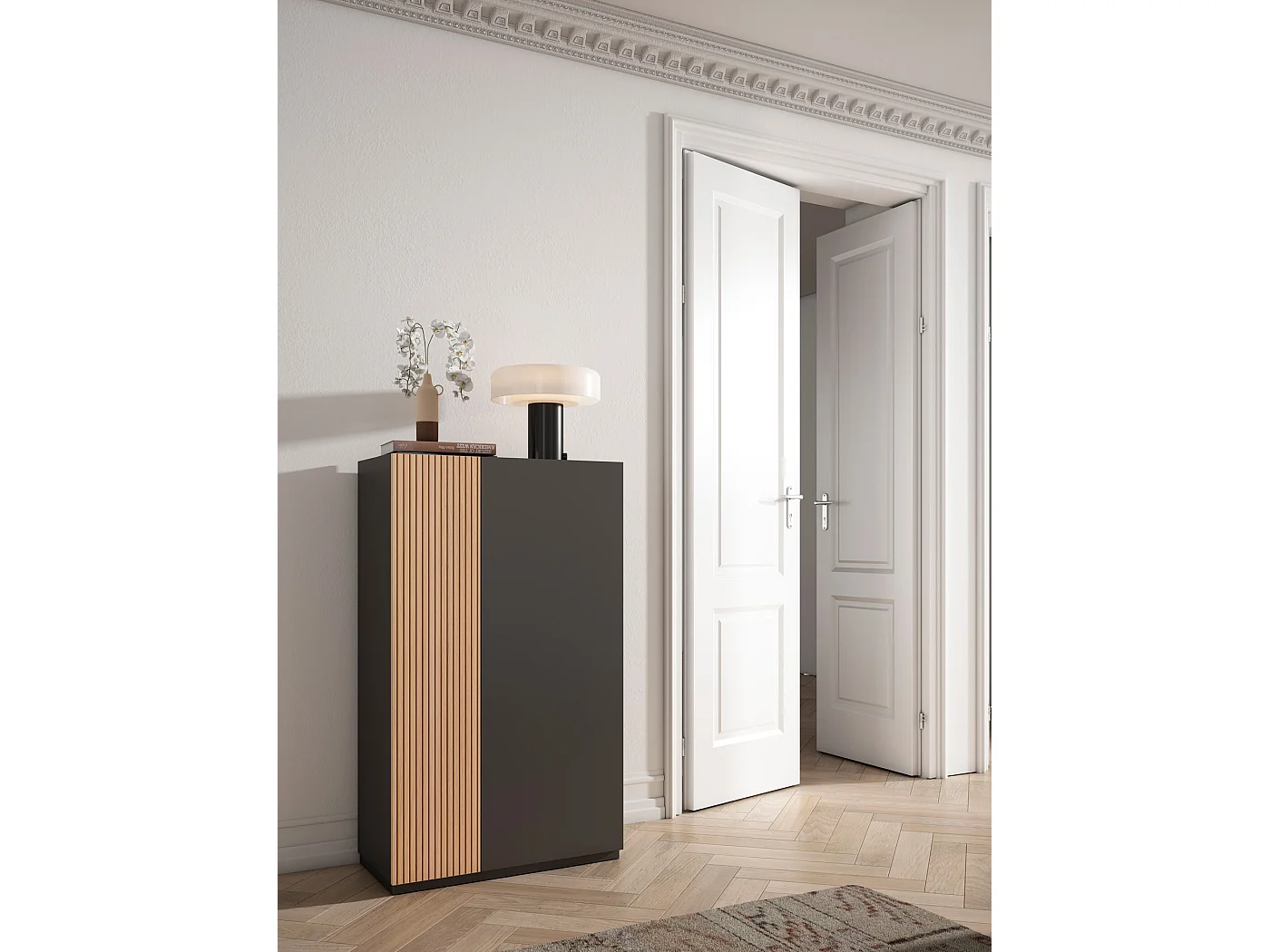 Meuble chaussures/rangement - H122cm x L70cm x P35cm graphite porte impress lattes - Akra