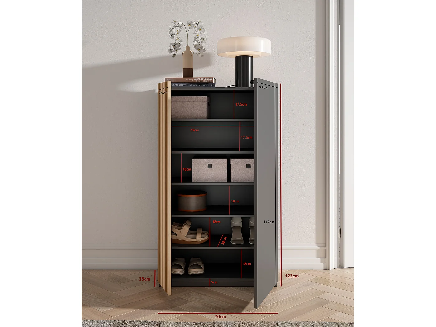 Meuble chaussures/rangement - H122cm x L70cm x P35cm graphite porte impress lattes - Akra