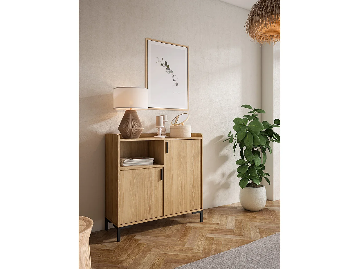 Buffet rangement - H88cm x L90cm x P33cm chêne doré - Dover