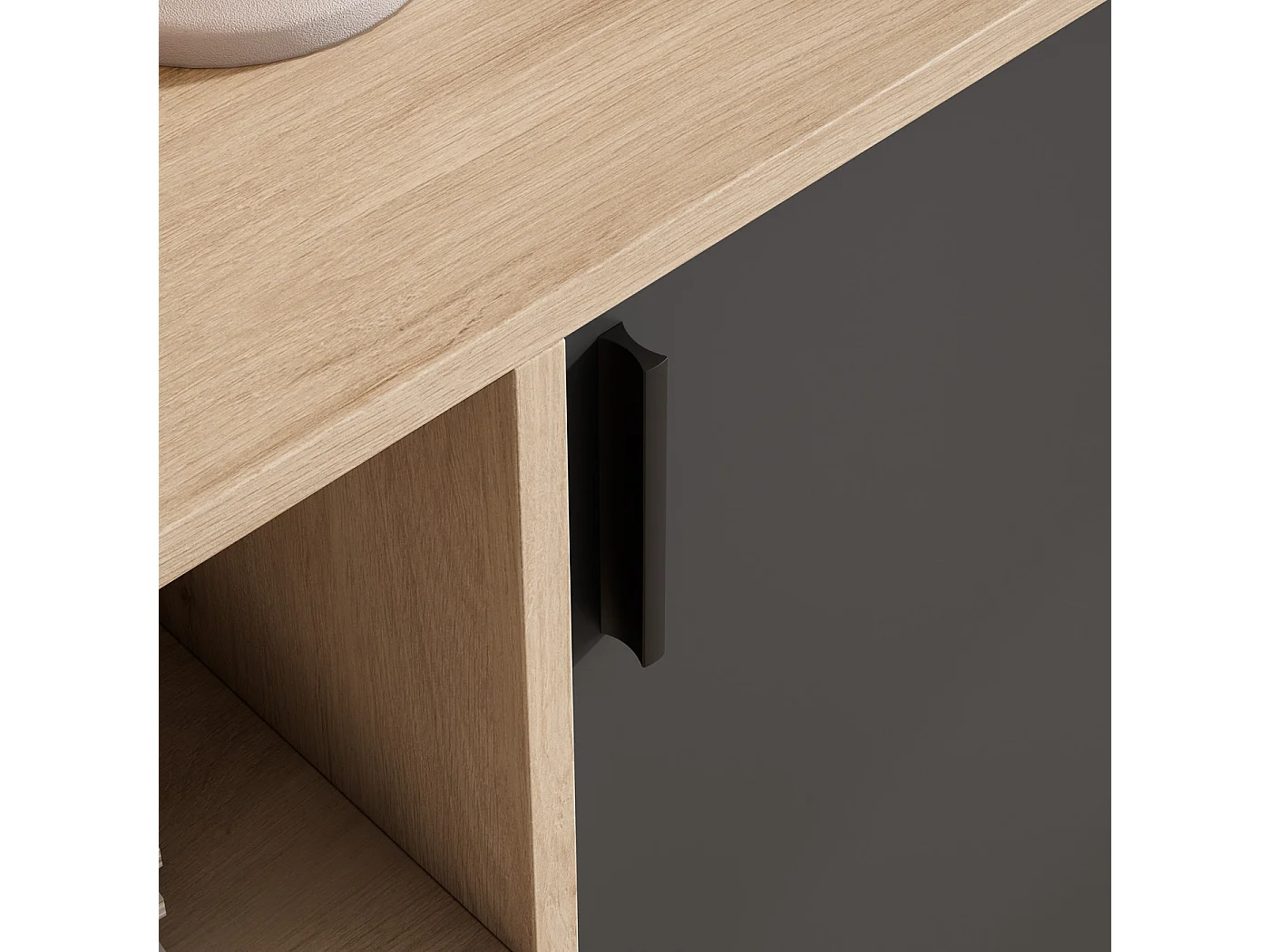 Aparador - A88cm x L90cm x P33cm roble claro puertas grafito - Dover