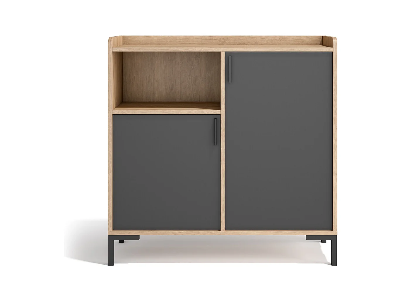 Buffet rangement - H88cm x L90cm x P33cm chêne clair portes graphite - Dover