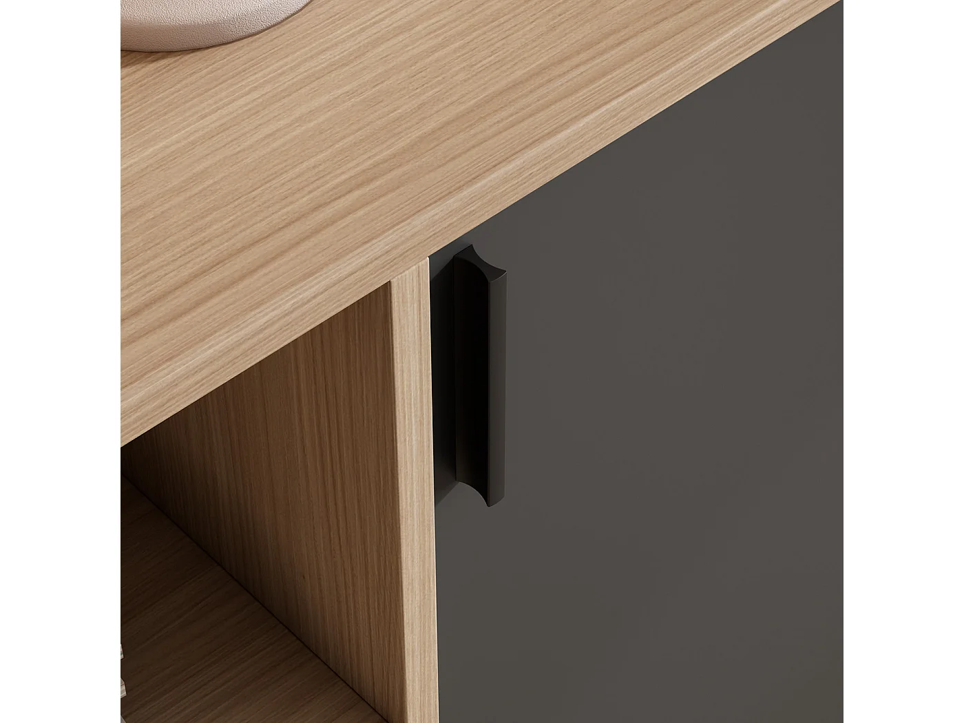 Aparador - A88cm x L90cm x P33cm nogueira clara portas grafite - Dover