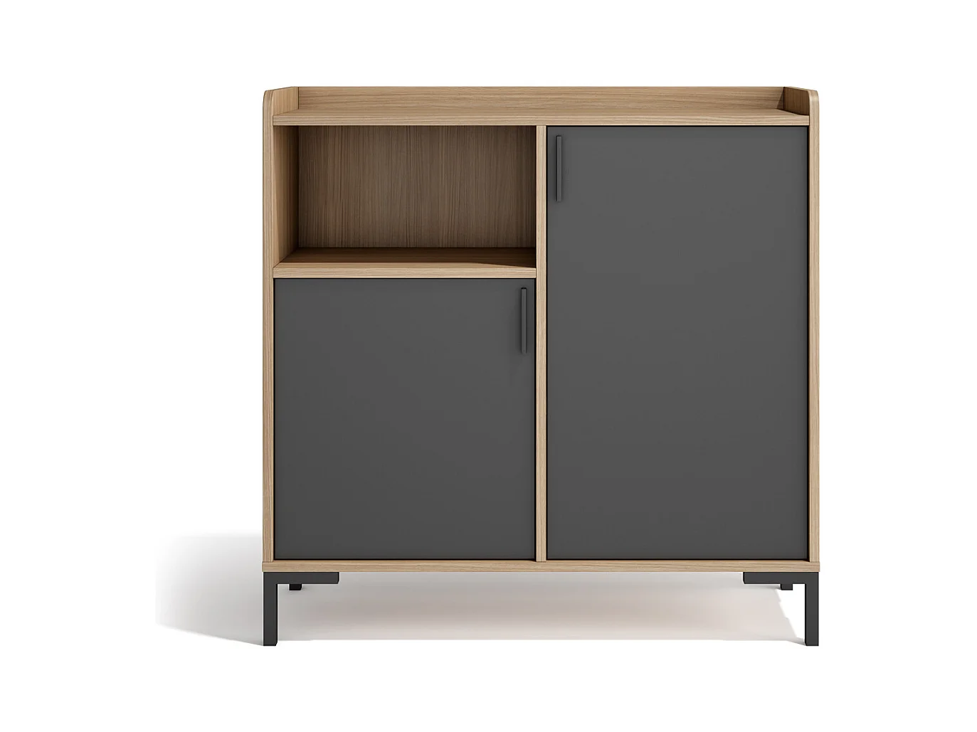 Buffet rangement - H88cm x L90cm x P33cm noyer clair portes graphite - Dover