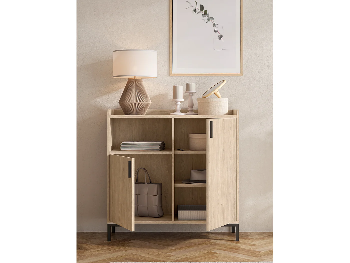 Aparador - A88cm x L90cm x P33cm roble claro - Dover