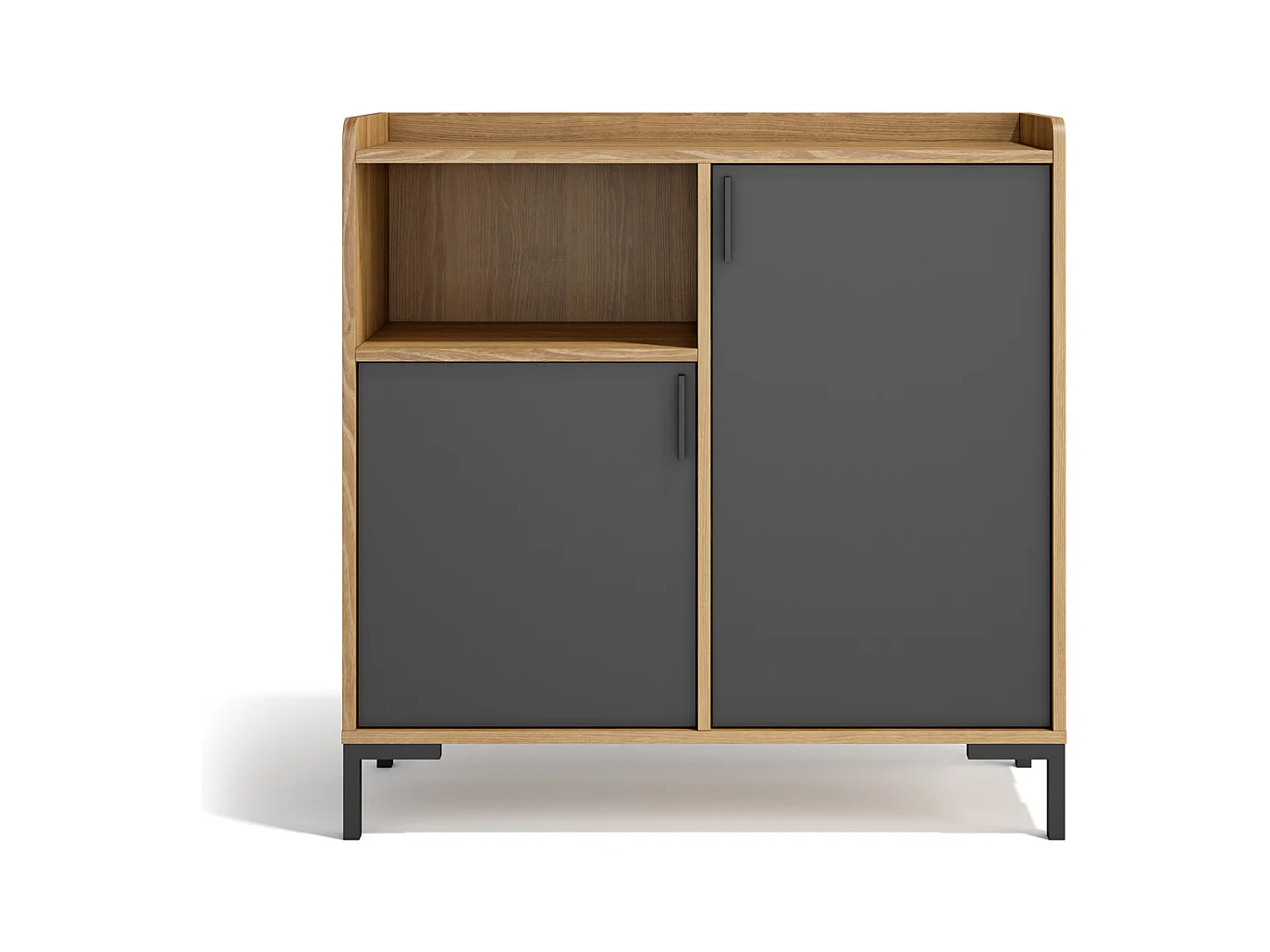 Buffet rangement - H88cm x L90cm x P33cm chêne doré portes graphite - Dover
