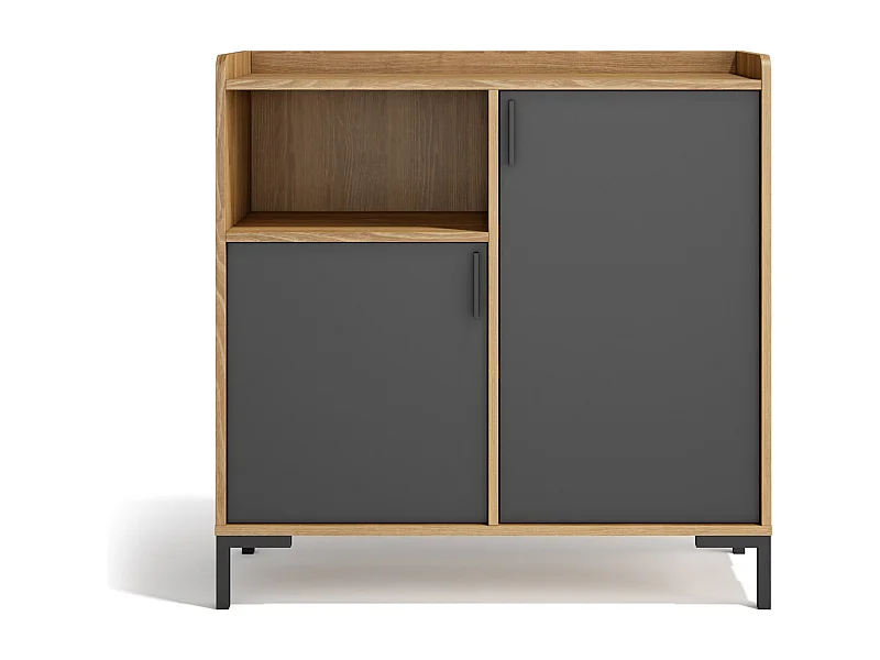 Aparador - A88cm x L90cm x P33cm roble dorado puertas grafito - Dover