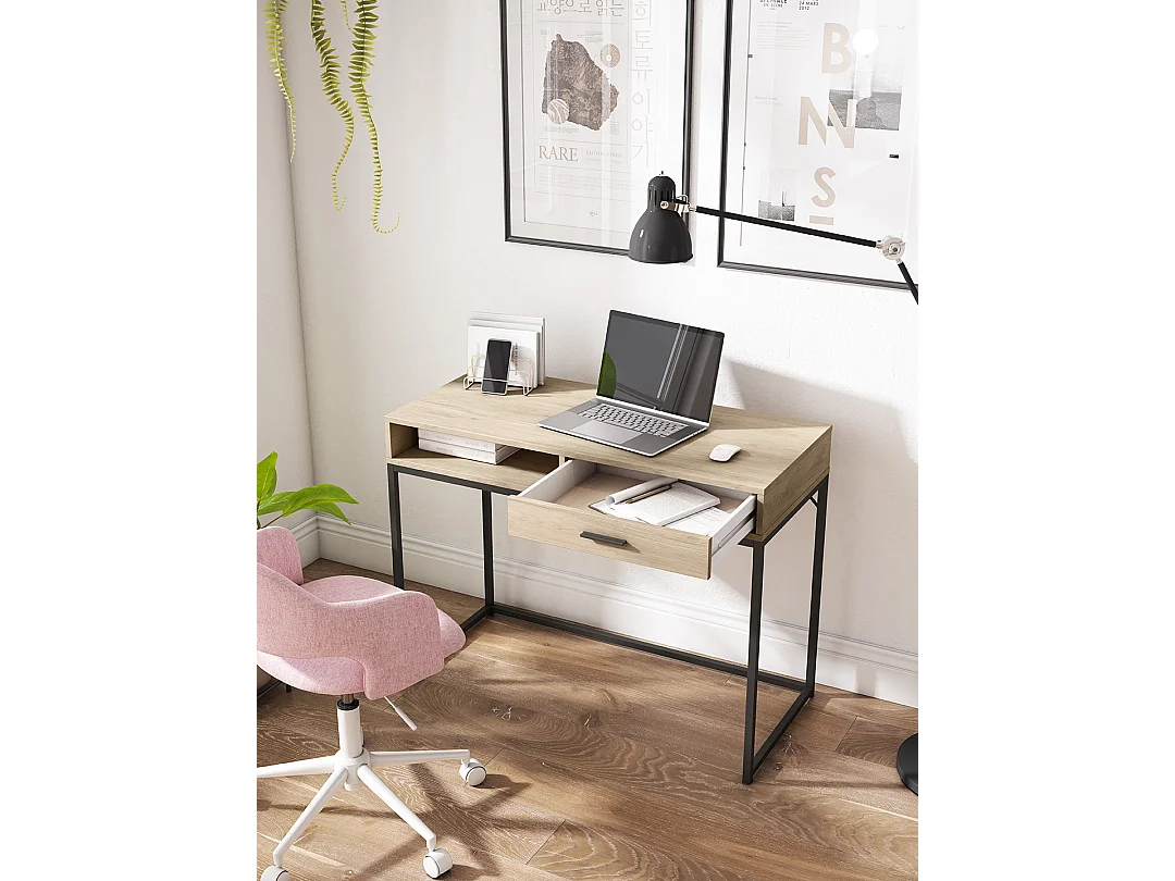 Escrivaninha 1 gaveta - A79cm x L105cm x P48cm carvalho claro - Canterbury