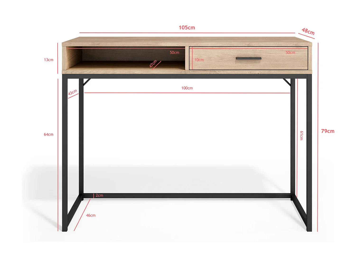 Escrivaninha 1 gaveta - A79cm x L105cm x P48cm carvalho claro - Canterbury