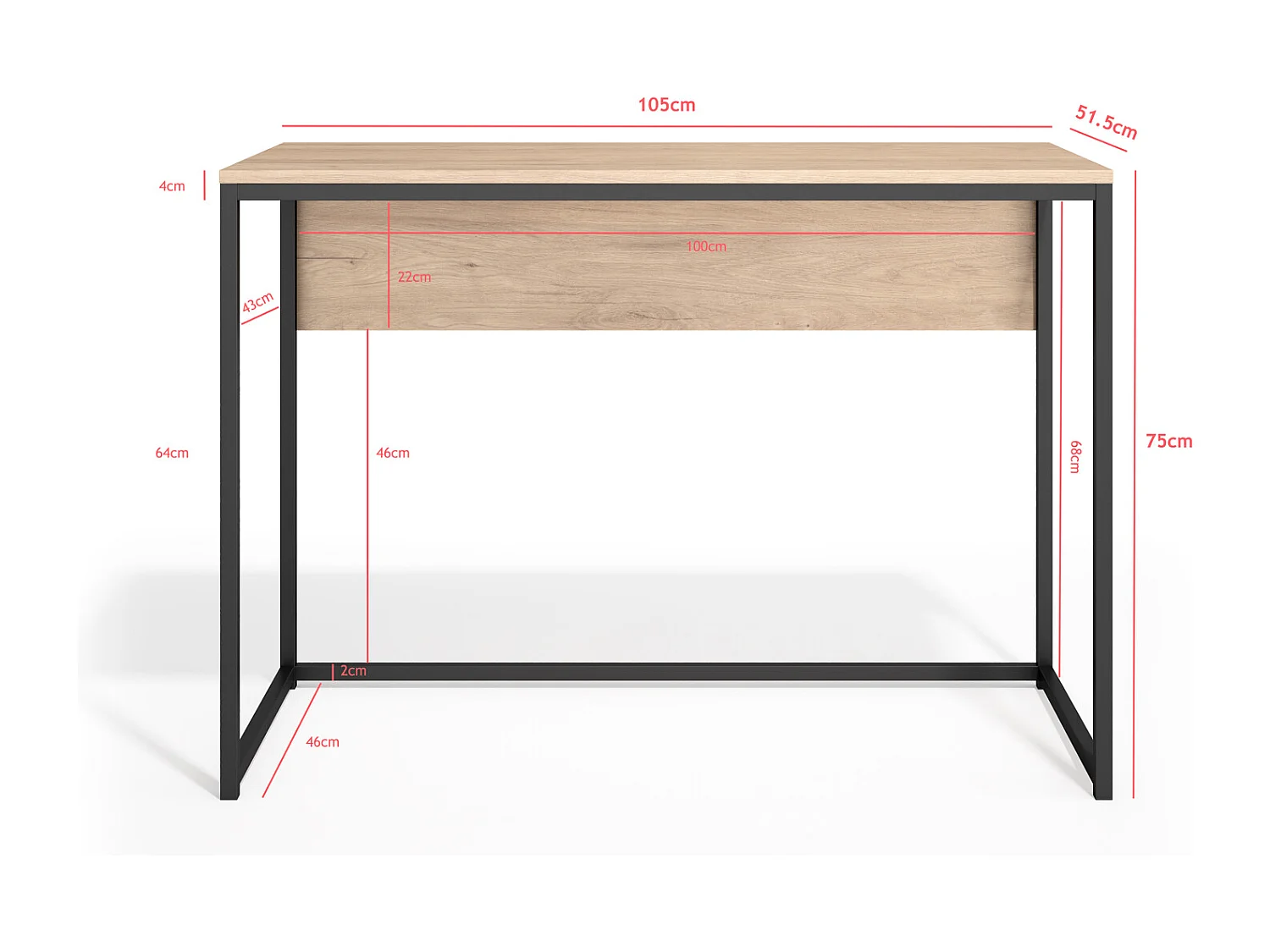 Escrivaninha 1 gaveta - A75cm x L105cm x P52cm carvalho claro - London