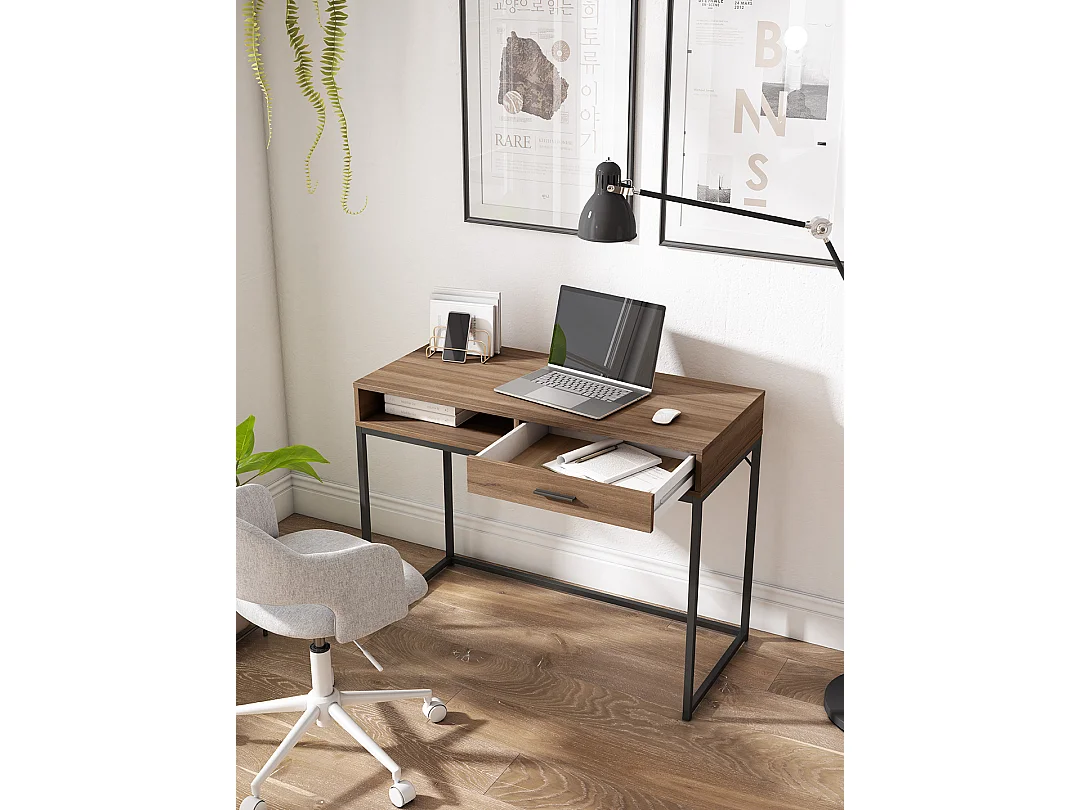 Bureau 1 tiroir - H79cm x L105cm x P48cm noyer - Canterbury