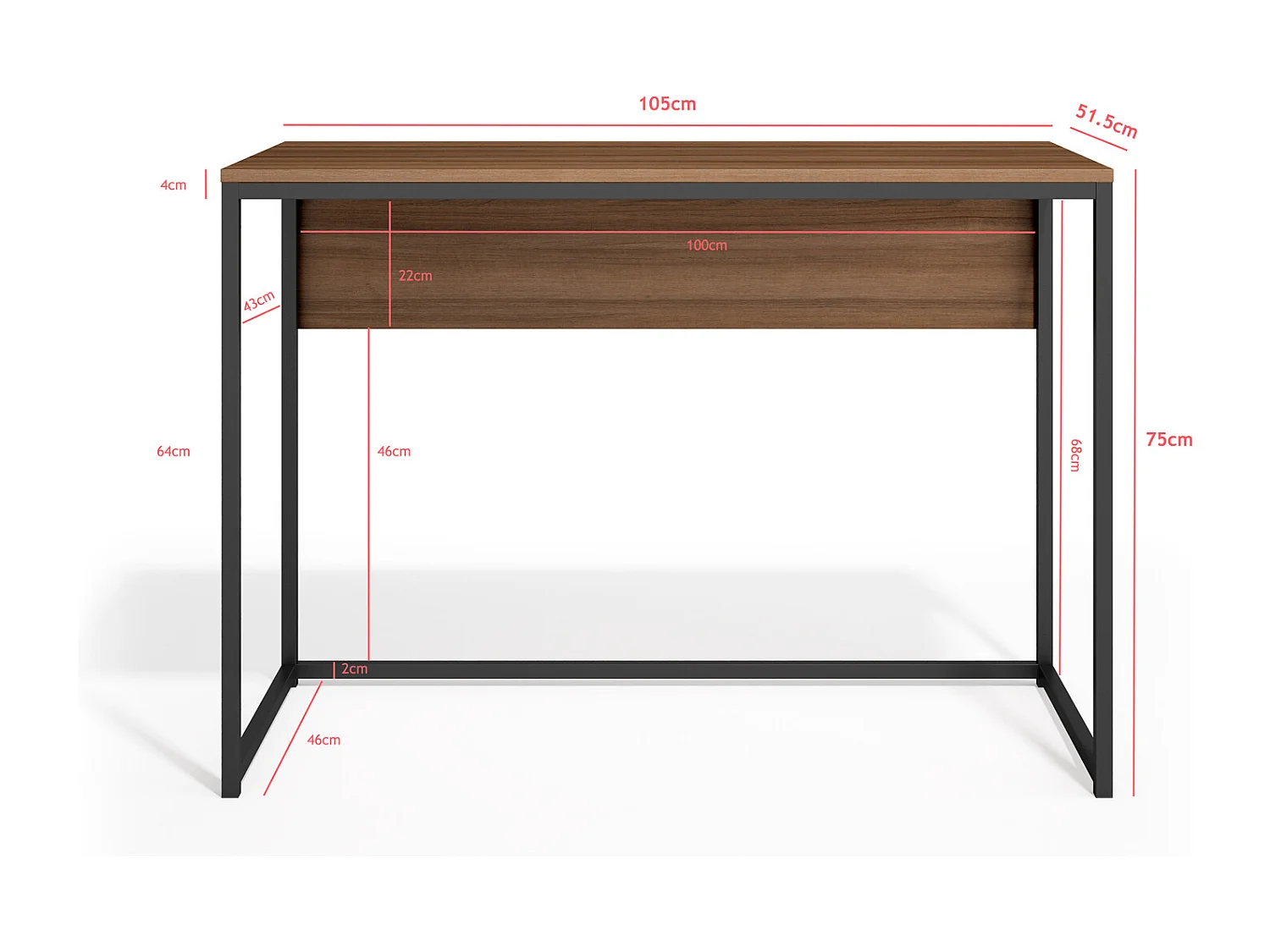 Escritorio 1 cajón - A75cm x L105cm x P52cm nogal - London