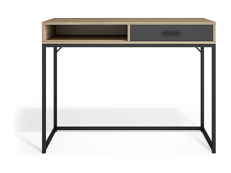 Bureau 1 tiroir - H79cm x L105cm x P48cm noyer clair tiroir graphite - Canterbury
