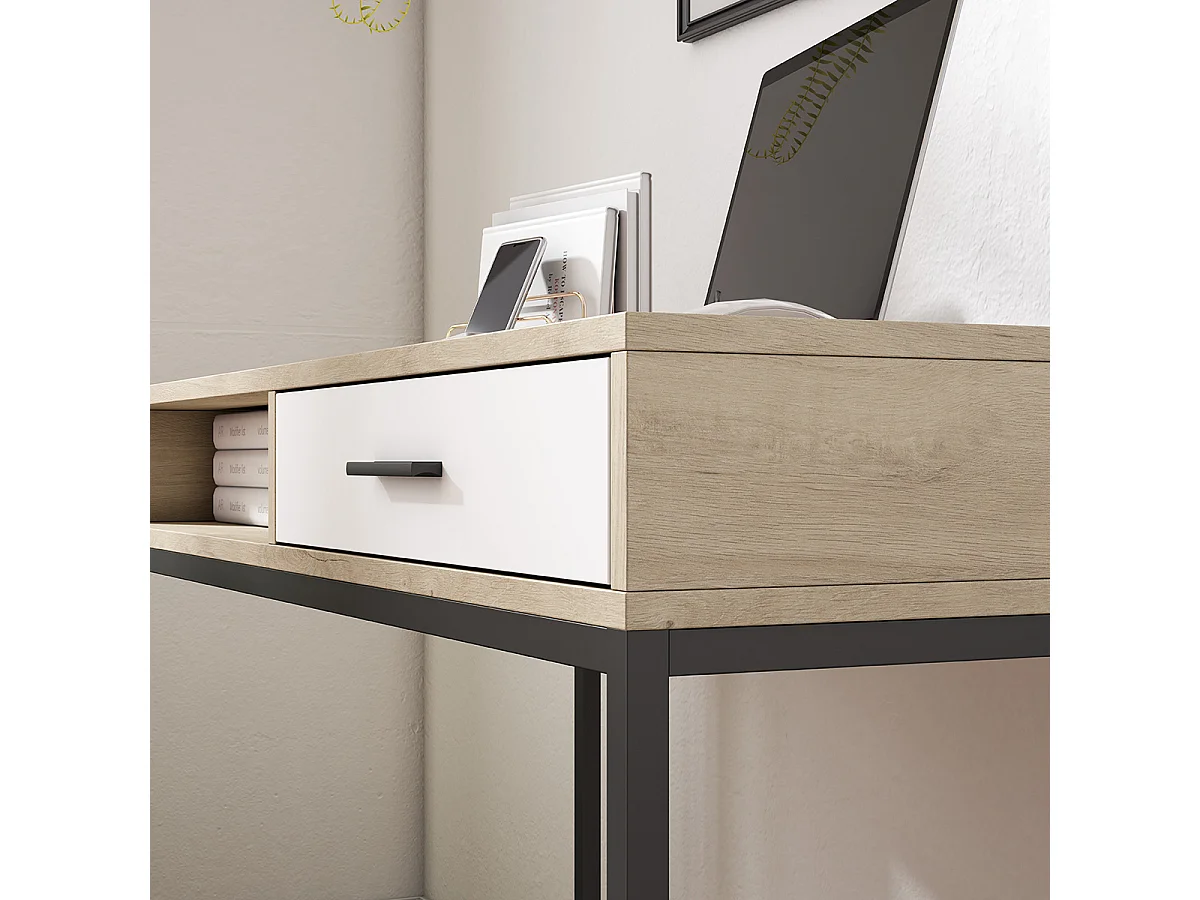 Escrivaninha 1 gaveta - A79cm x L105cm x P48cm carvalho claro gaveta branca - Canterbury