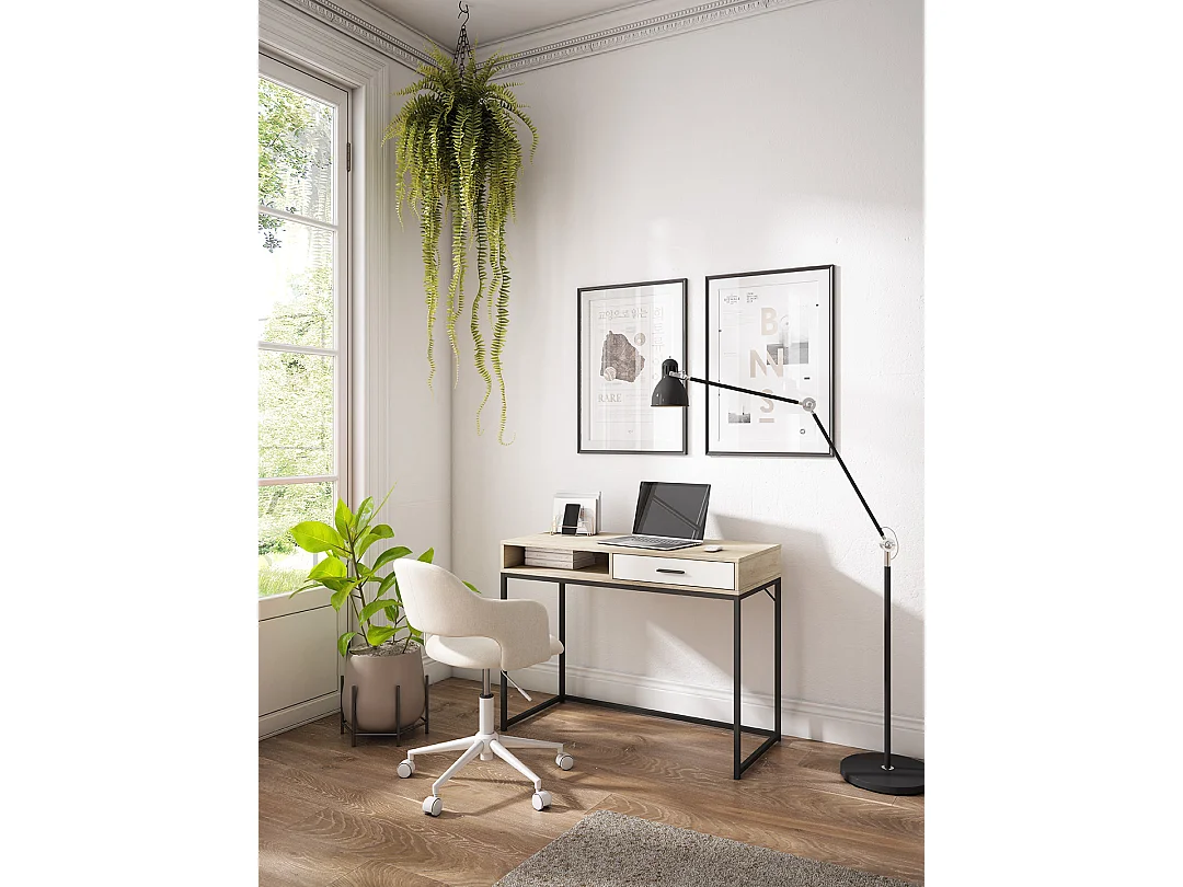 Escrivaninha 1 gaveta - A79cm x L105cm x P48cm carvalho claro gaveta branca - Canterbury