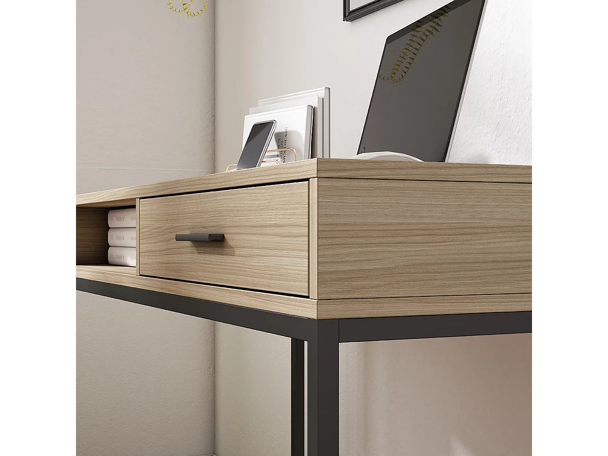 Bureau 1 tiroir - H79cm x L105cm x P48cm noyer clair - Canterbury