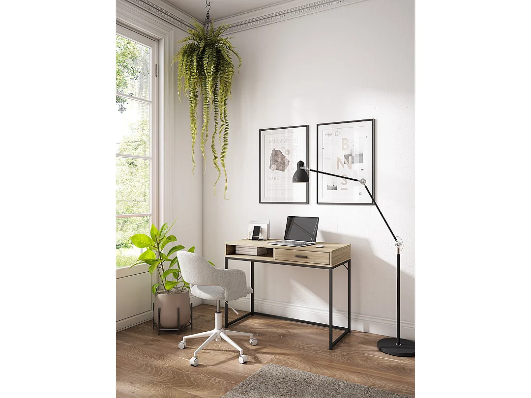 Bureau 1 tiroir - H79cm x L105cm x P48cm noyer clair - Canterbury