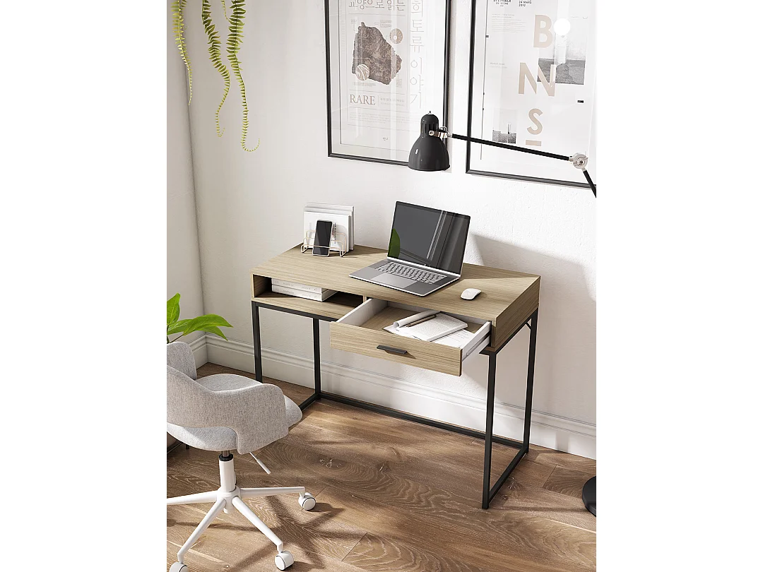 Bureau 1 tiroir - H79cm x L105cm x P48cm noyer clair - Canterbury