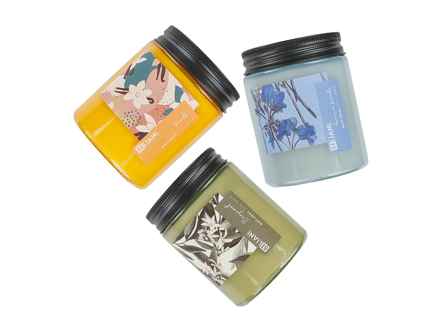 Conjunto de 3 Velas Perfumadas FRUITY BLOOM Cera de soja Notas frescas Notas florais