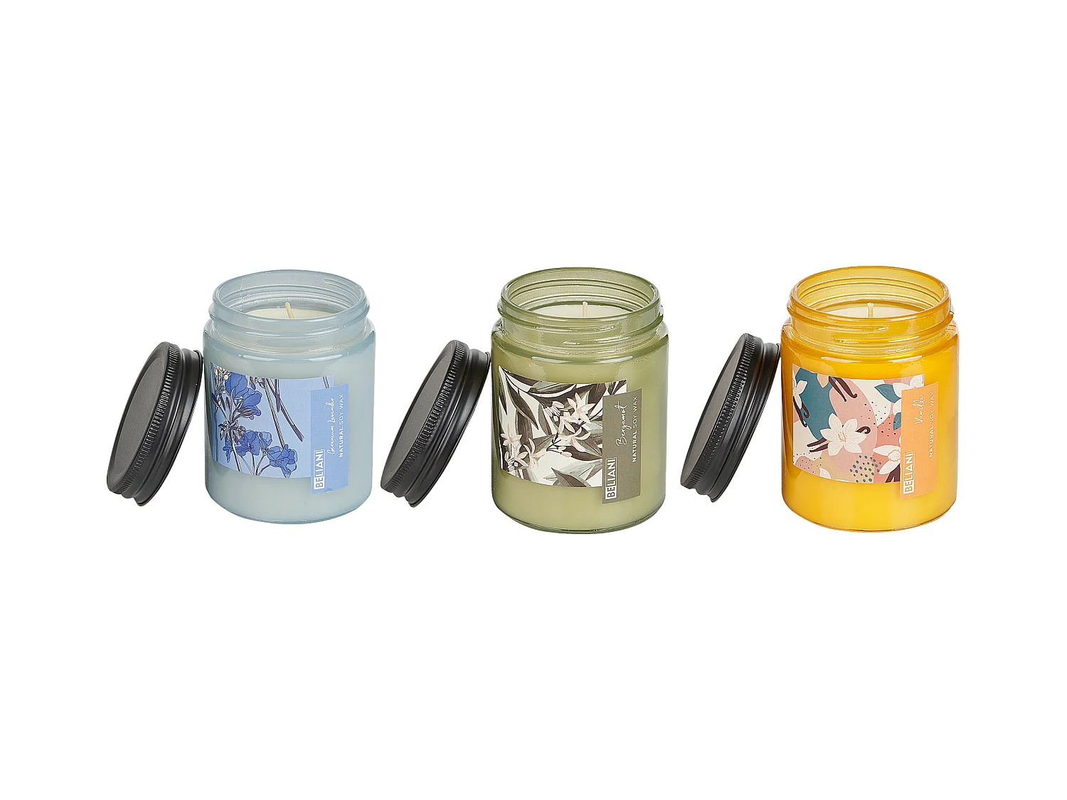 Lot de 3 bougies parfumées FRUITY BLOOM Cire de soja Notes florales Notes de fraîcheur
