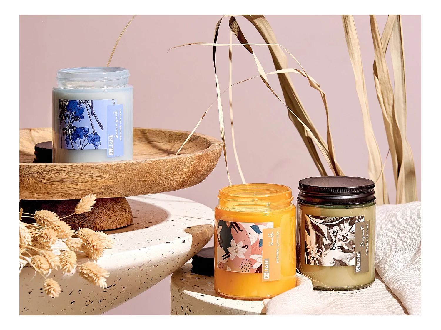 Duftkerzen 3er Set FRUITY BLOOM Sojawachs Frische Note Blumige Note