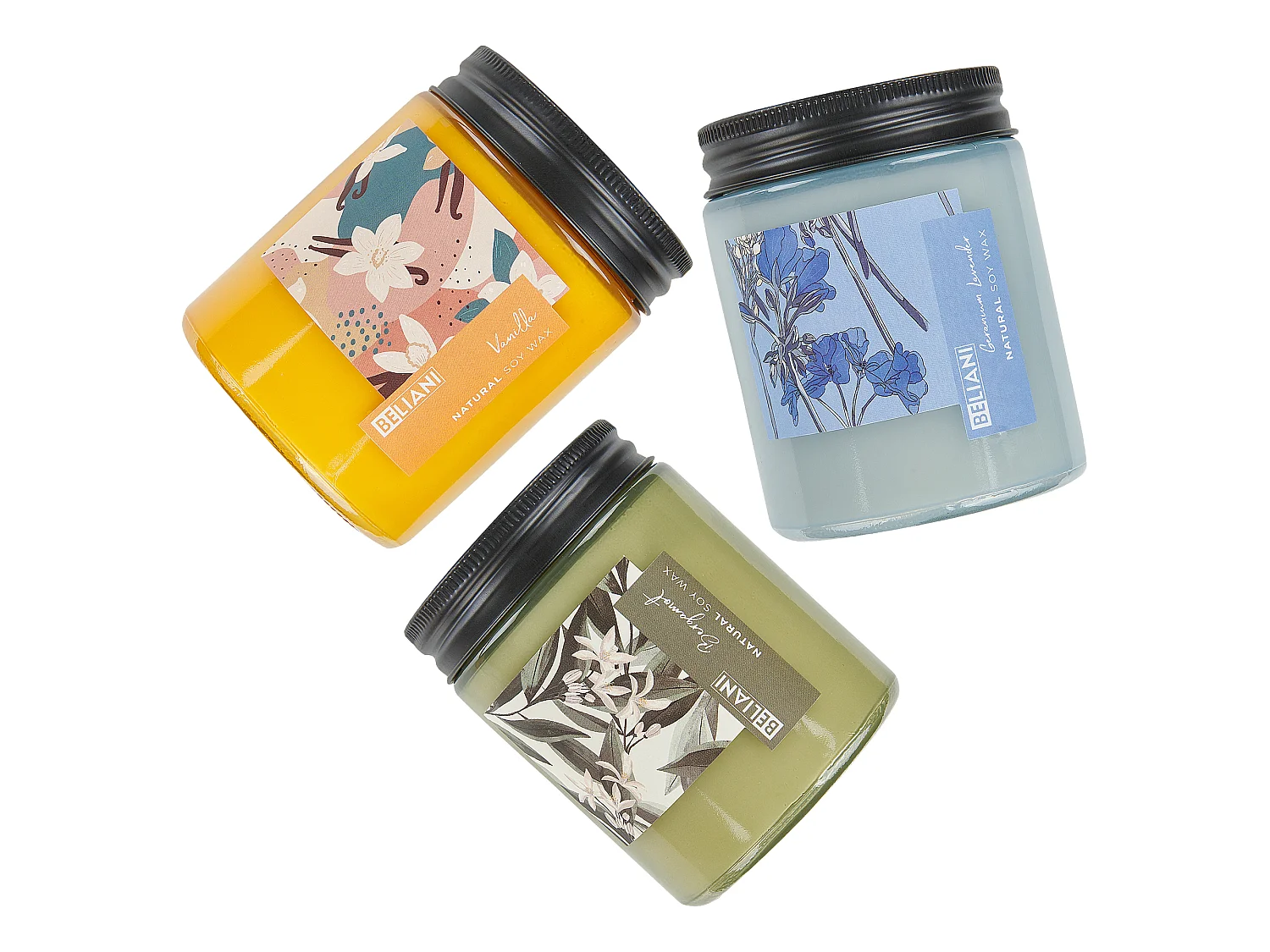 Lot de 3 bougies parfumées FRUITY BLOOM Cire de soja Notes florales Notes de fraîcheur