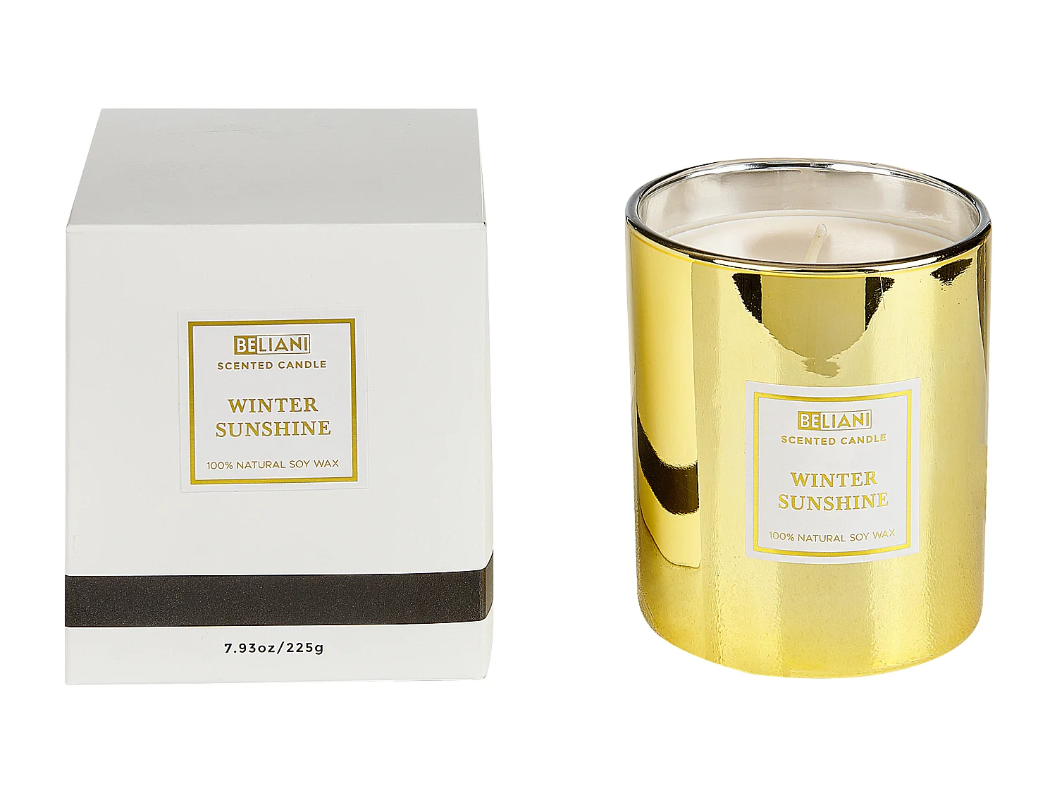 Conjunto de 3 velas aromáticas METALLIC GLAMOUR Cera de soja Notas dulces