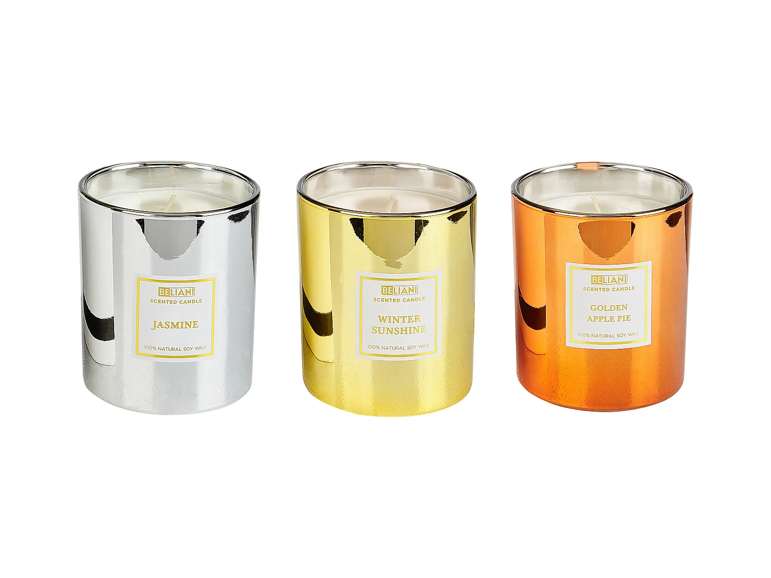 Lot de 3 bougies parfumées METALLIC GLAMOUR Cire de soja Notes sucrées