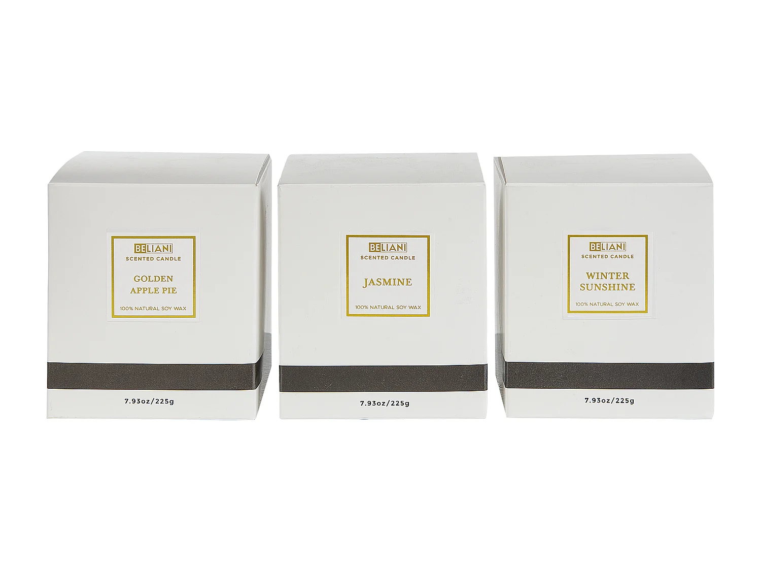 Set di 3 Candele Profumate METALLIC GLAMOUR Cera di Soia Note dolci