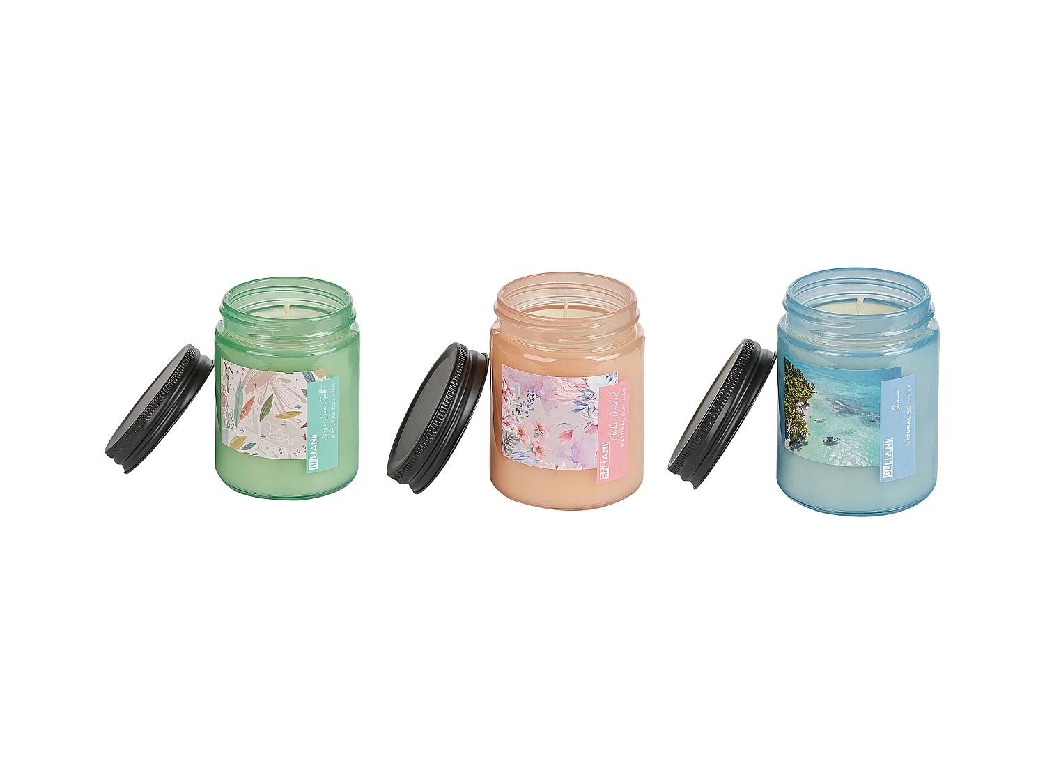 Lot de 3 bougies parfumées FRUITY BLOOM Cire de soja Notes florales Notes de fraîcheur
