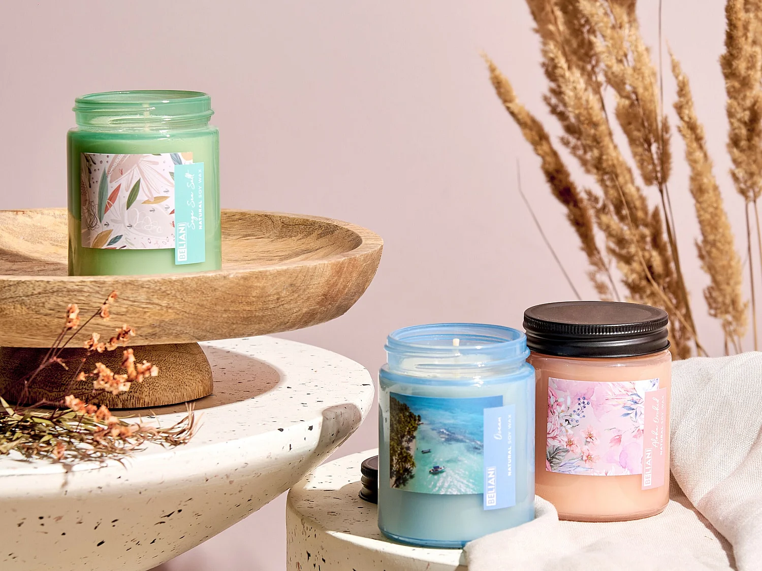 Set van 3 geurkaarsen FRUITY BLOOM Soja wax Frisse geurnoten Bloemige geurnoten