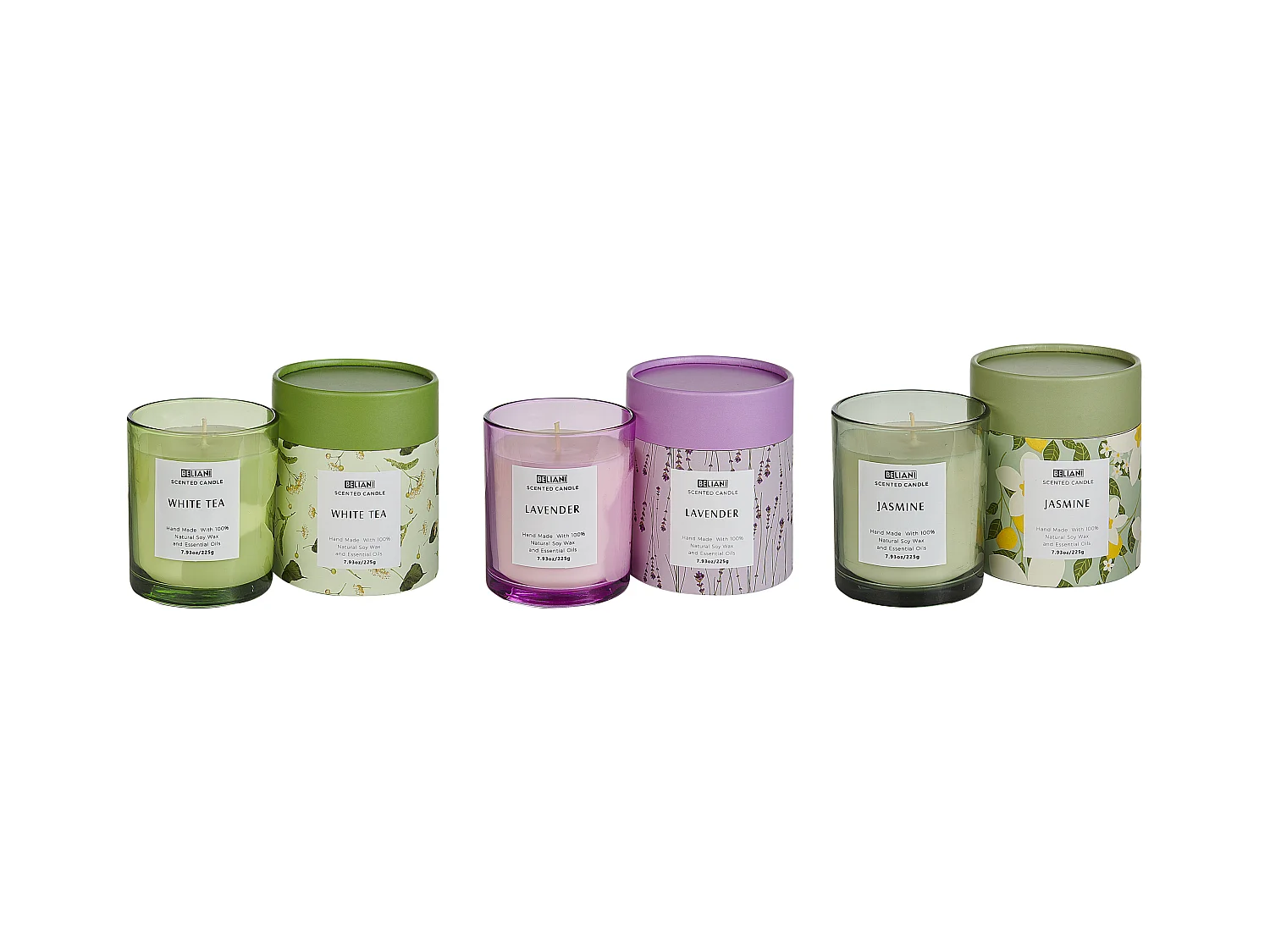 Lot de 3 bougies parfumées COLORFUL BARREL Cire de soja Notes florales Notes de fraîcheur