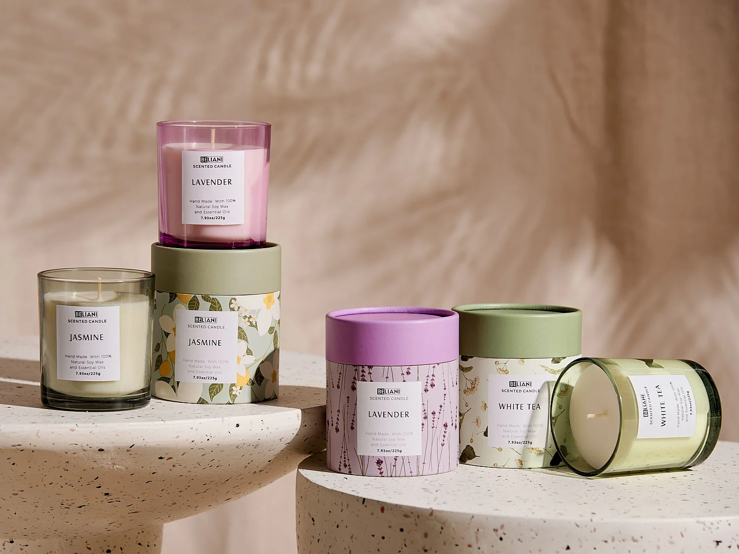 Set van 3 geurkaarsen COLORFUL BARREL Soja wax Frisse geurnoten Bloemige geurnoten