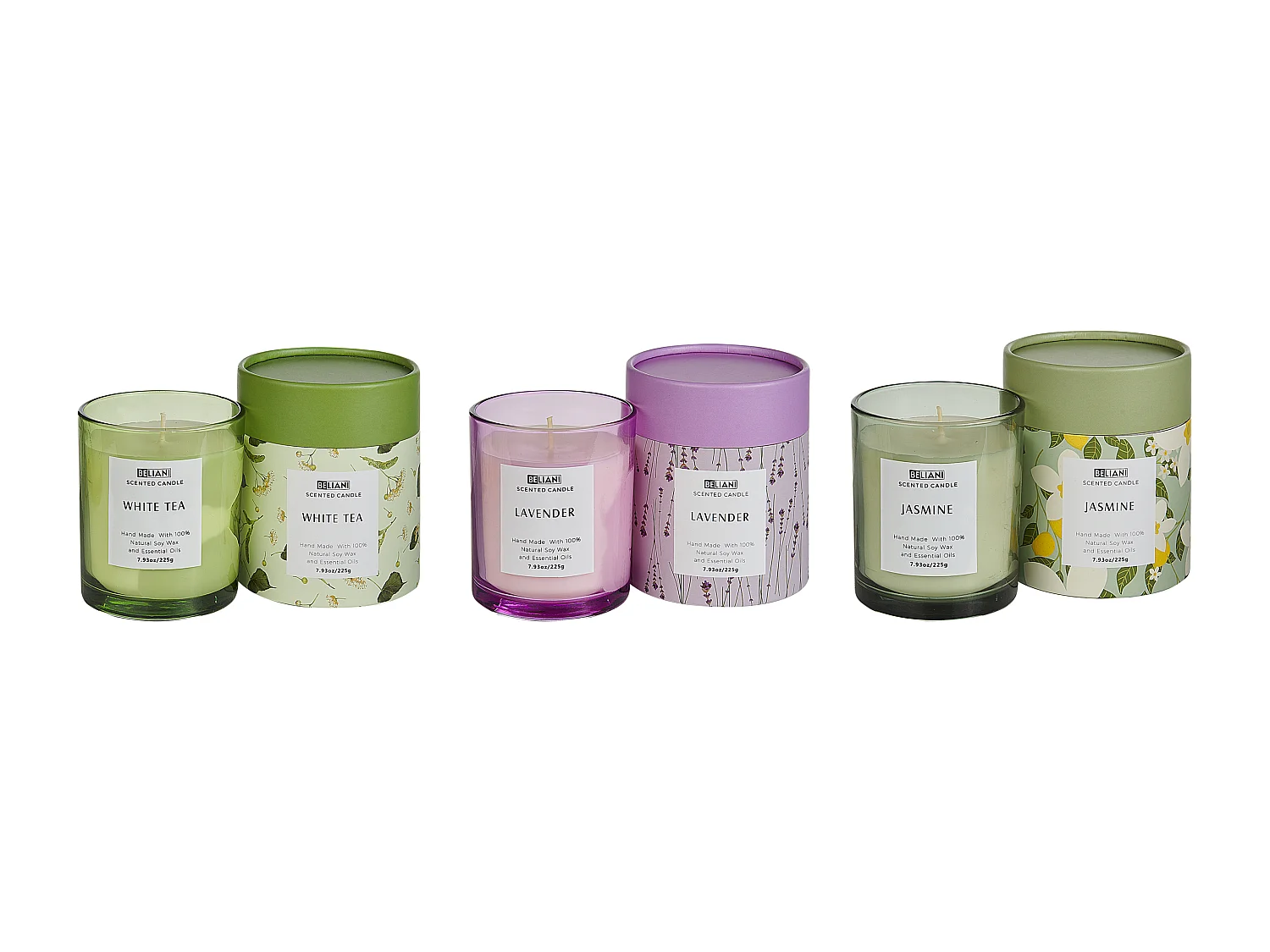 Lot de 3 bougies parfumées COLORFUL BARREL Cire de soja Notes florales Notes de fraîcheur