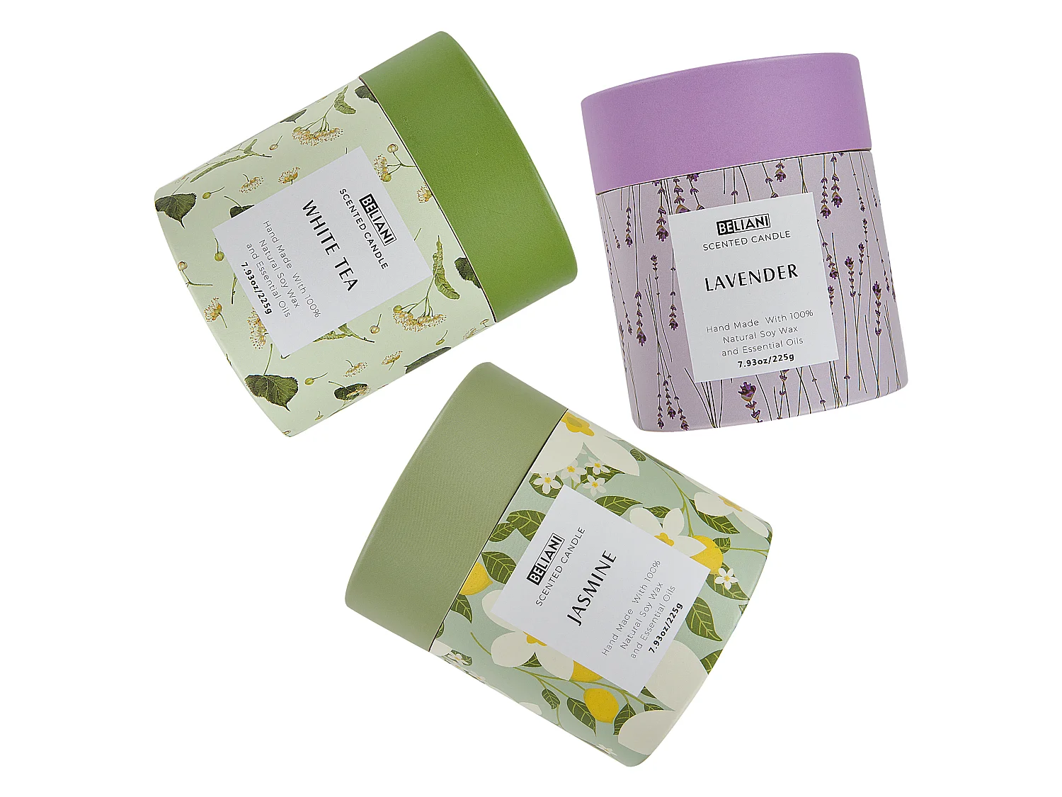 Lot de 3 bougies parfumées COLORFUL BARREL Cire de soja Notes florales Notes de fraîcheur