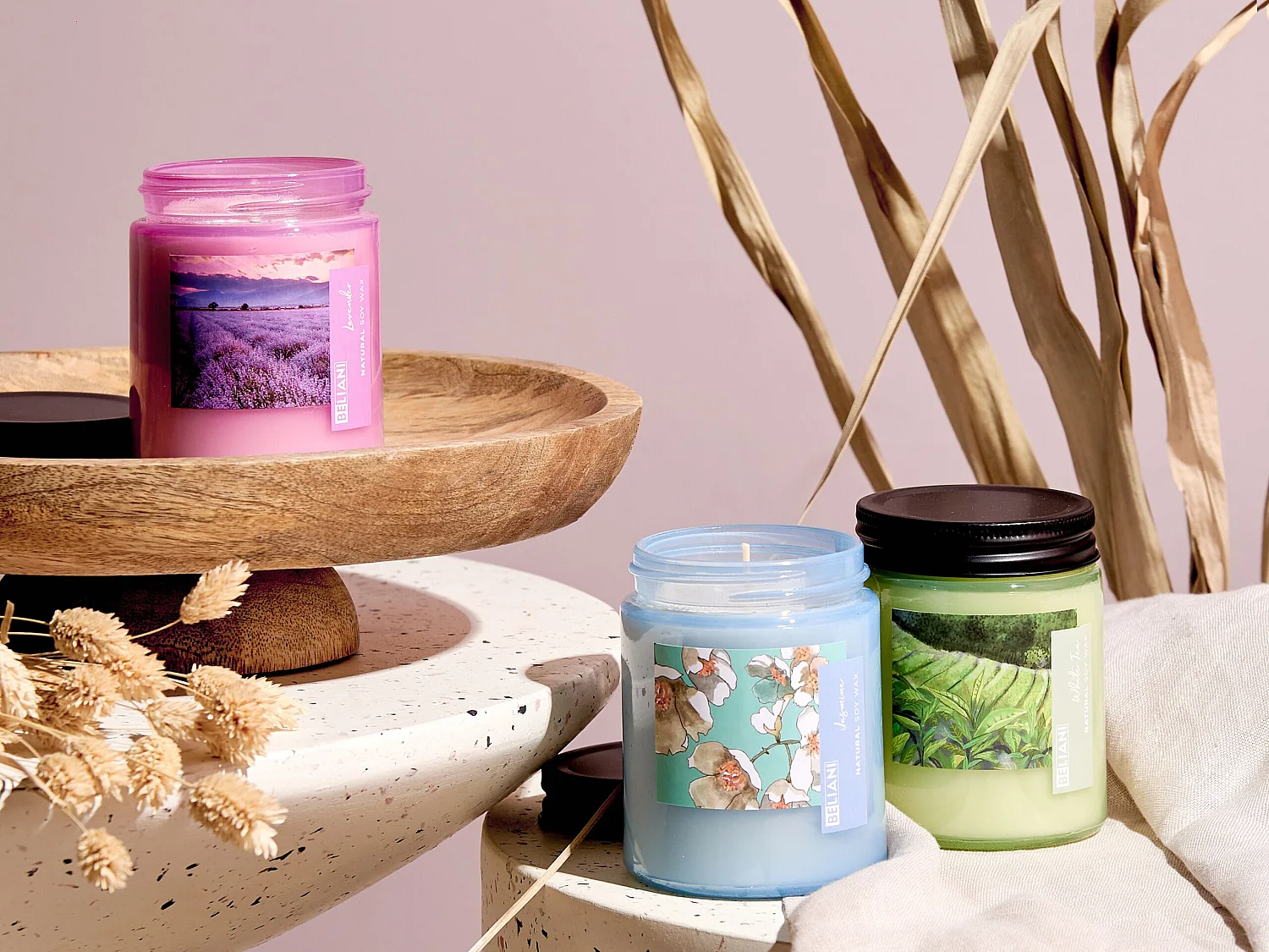 Duftkerzen 3er Set FRUITY BLOOM Sojawachs Frische Note Blumige Note