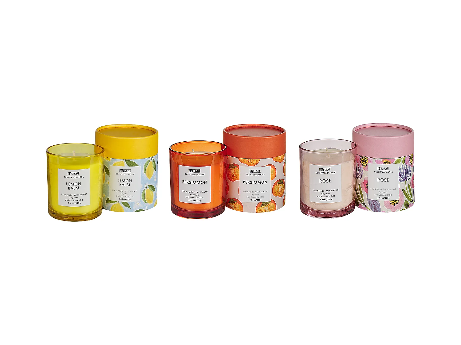Lot de 3 bougies parfumées COLORFUL BARREL Cire de soja Notes florales Notes orientales Notes d'herbes