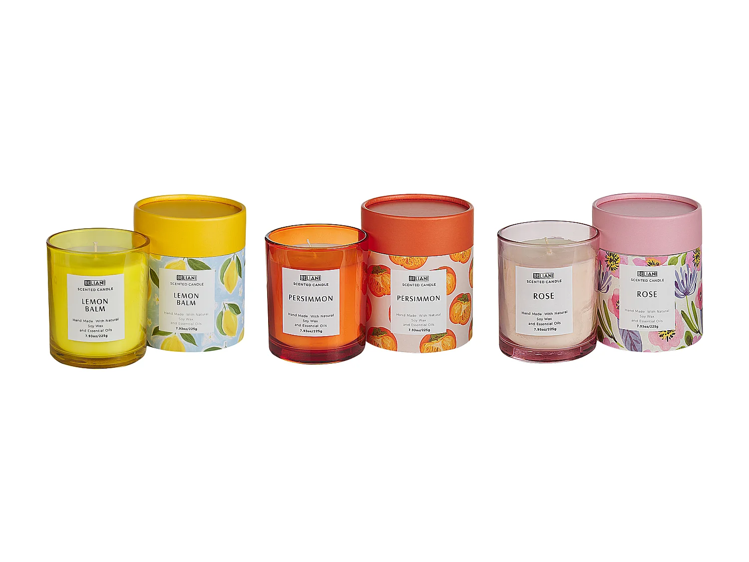Lot de 3 bougies parfumées COLORFUL BARREL Cire de soja Notes florales Notes orientales Notes d'herbes