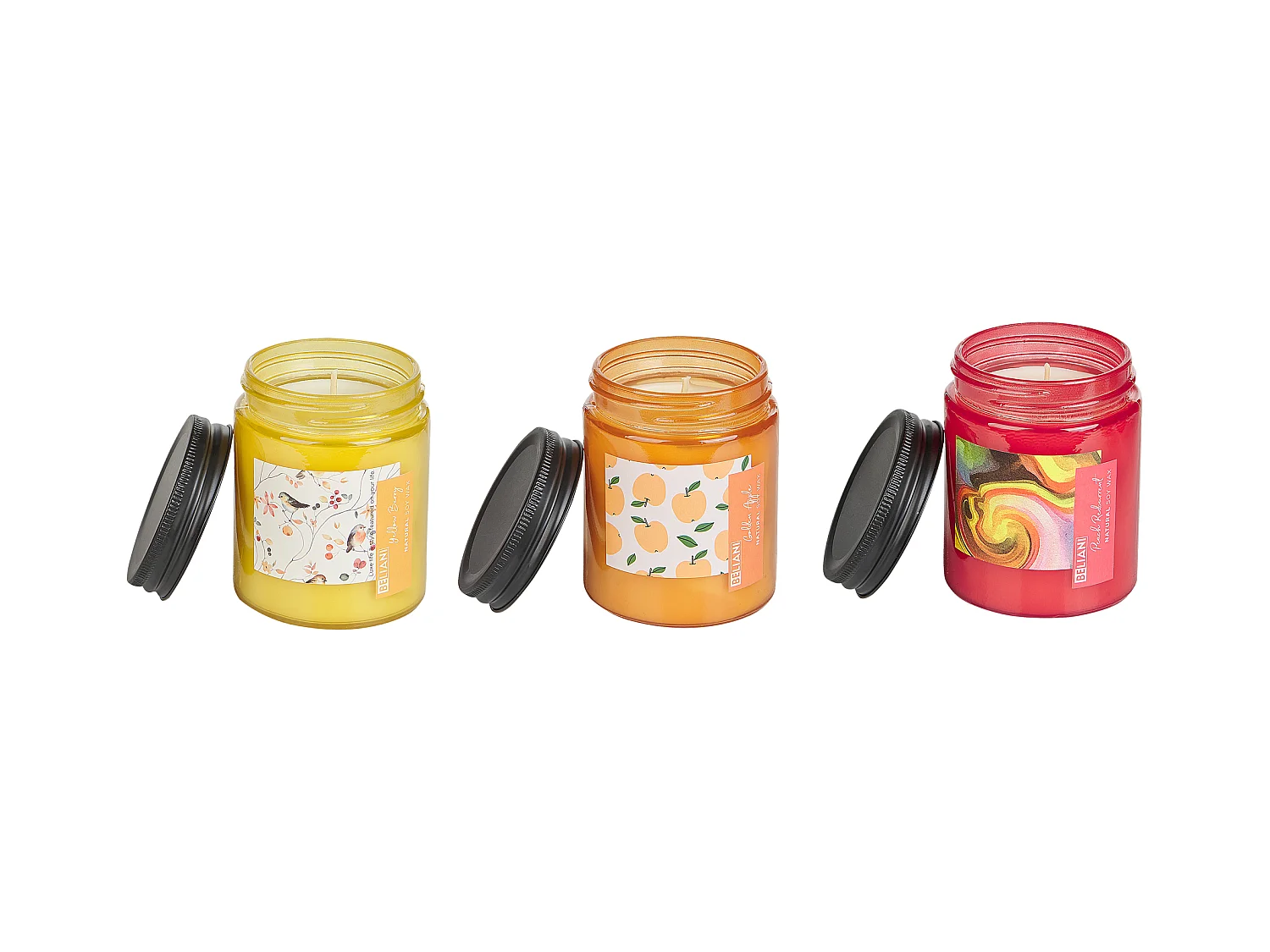 Lot de 3 bougies parfumées FRUITY BLOOM Cire de soja Notes fruitées