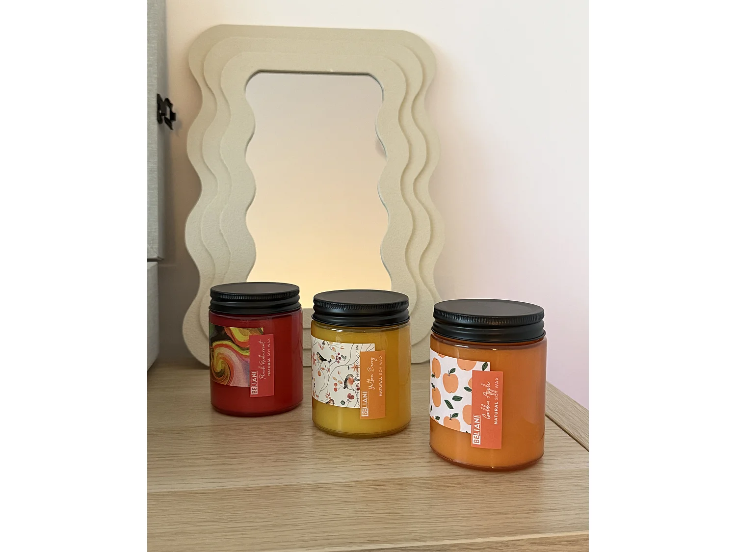 Lot de 3 bougies parfumées FRUITY BLOOM Cire de soja Notes fruitées