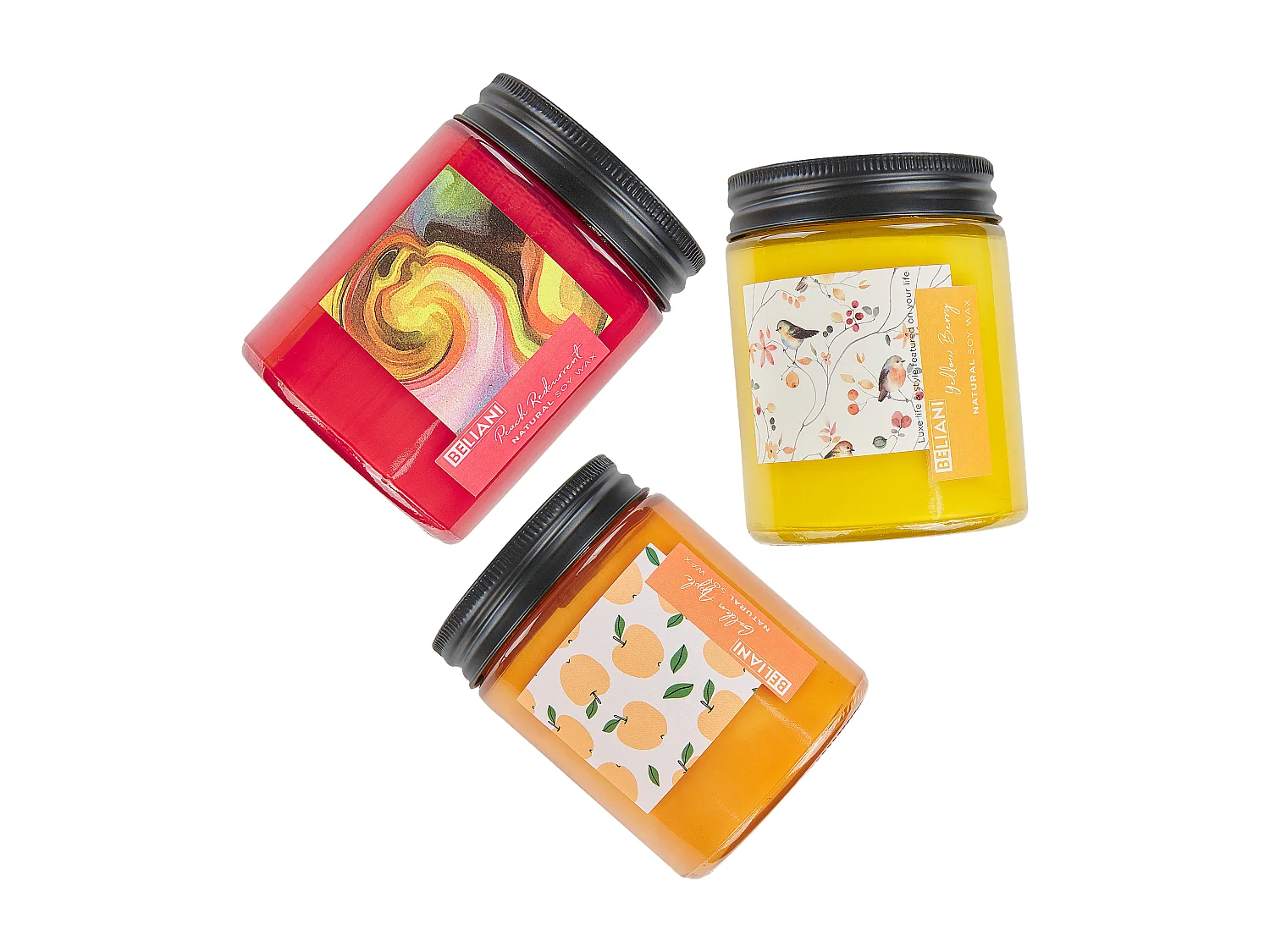 Lot de 3 bougies parfumées FRUITY BLOOM Cire de soja Notes fruitées